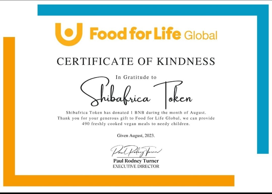 Shibafricach's tweet photo. ❤️💛💚❤️💛💚❤️💛💚
I just donated 1 bnb for the month of August. 
In the next few days we will receive the certificate from food for life global. 

Here is the transaction: 

https://t.co/T6AMjUgpvC 
@elonmusk @cz_binance @Cointelegraph @binance @fflglobal @ChiCha_O @MarioBullish https://t.co/WR7TwLee2T