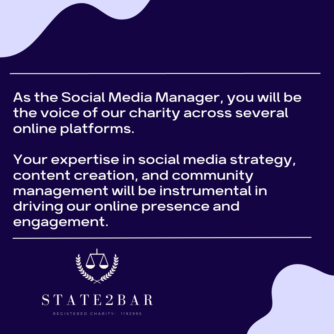 State2Bar's tweet image. More information on a role we're recruiting for - Social Media Manager!  

#recruitment #socialmobility #socialmediamanager