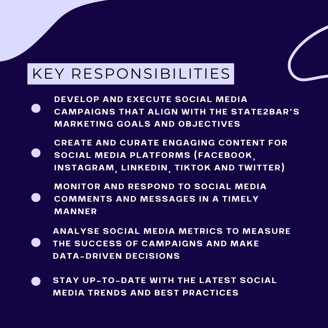 State2Bar's tweet image. More information on a role we're recruiting for - Social Media Manager!  

#recruitment #socialmobility #socialmediamanager