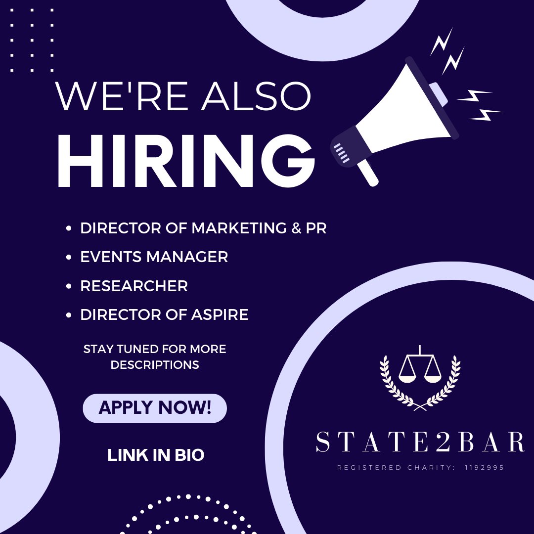 State2Bar's tweet image. More information on a role we're recruiting for - Social Media Manager!  

#recruitment #socialmobility #socialmediamanager