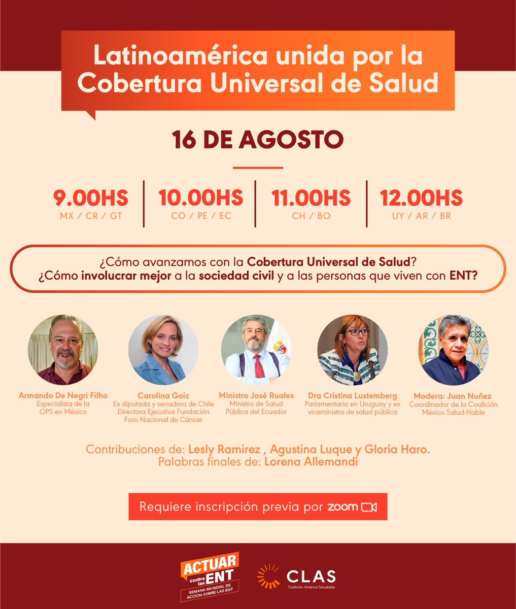 Este jueves esta interesante conversación sobre Cobertura Universal de Salud y participación de la Sociedad Civil!

Inscríbete us06web.zoom.us/webinar/regist…
<a href="/FNCChile/">Fundación Foro Nacional de Cáncer</a> 
<a href="/ACHAGO_CL/">ACHAGO</a> 
<a href="/carolinagoic/">carolinagoic</a>