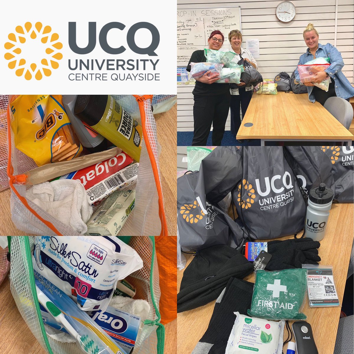 Amelia &amp; Maureen generously donated essential items for our homeless/housing service, including toiletries, first aid packs, torches, socks &amp; hats. 🧦

We have invited UCQ into our drop in on Thursday 28th September, see what courses they deliver for free plus some career advice!