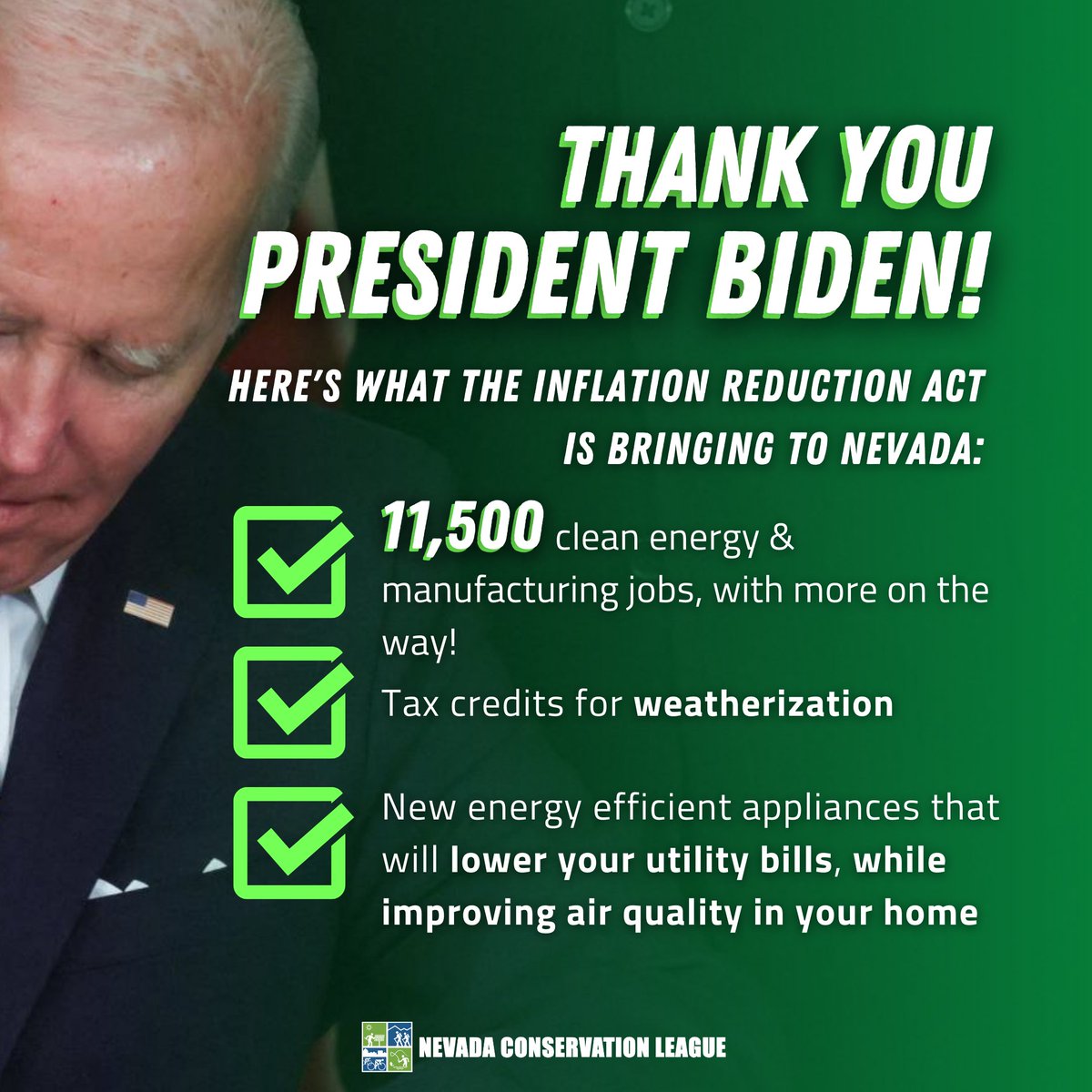 NVconservation's tweet image. 🎊 Nevada is celebrating a year of #ClimateProgress! 🌍 The #InflationReductionAct has ignited a clean energy boom with $9.14B invested and 11.5K new jobs. Thanks to @POTUS Nevadans are benefiting, from lower energy bills to tax credits!
