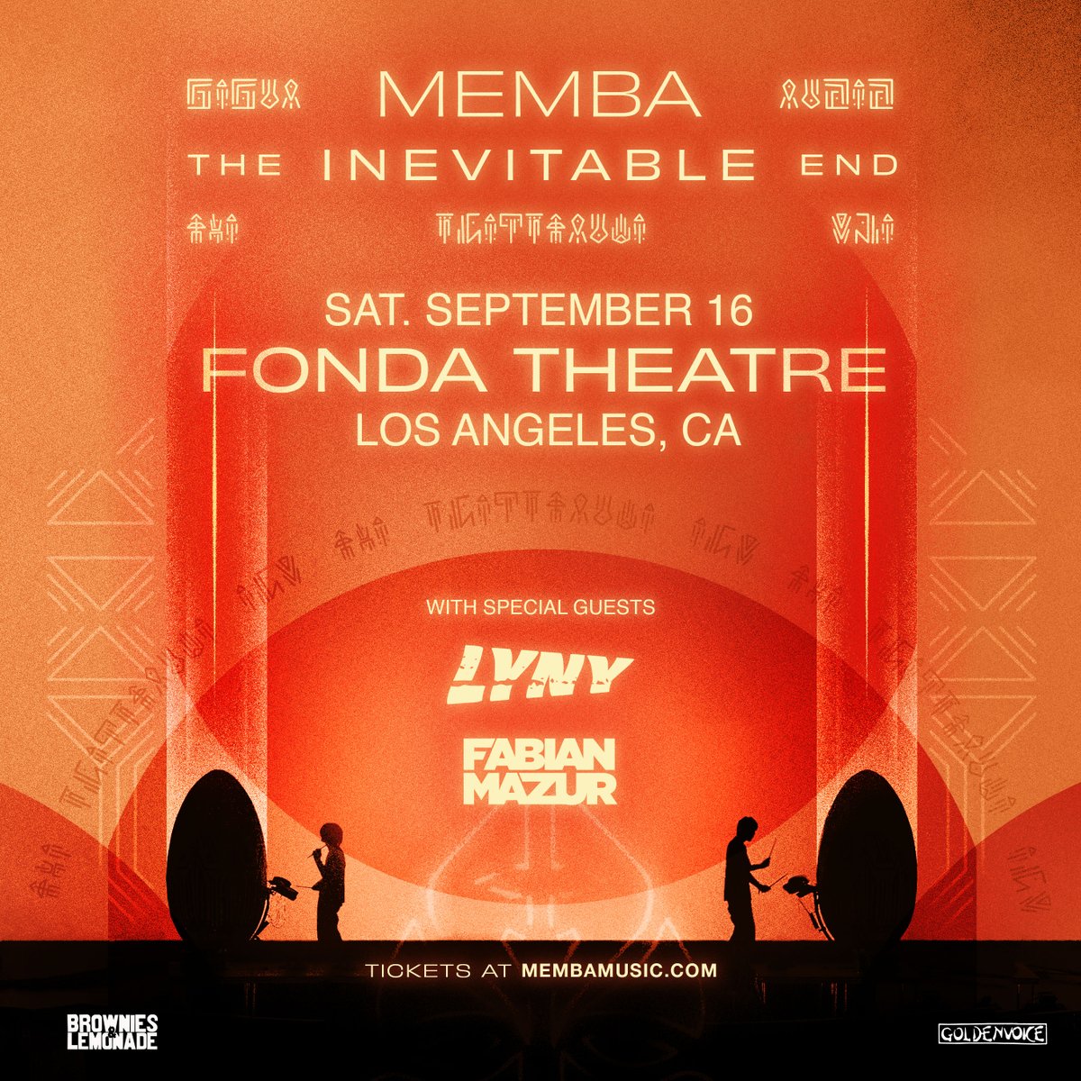 TeamBandL's tweet photo. excited to announce LYNY is officially joining MEMBA's LA live show with Fabian Mazur at the Fonda on Sept 16th.

The Inevitable End

limited tix left: https://t.co/gjH3Rbnkm9 https://t.co/bgwzs8jzQ4