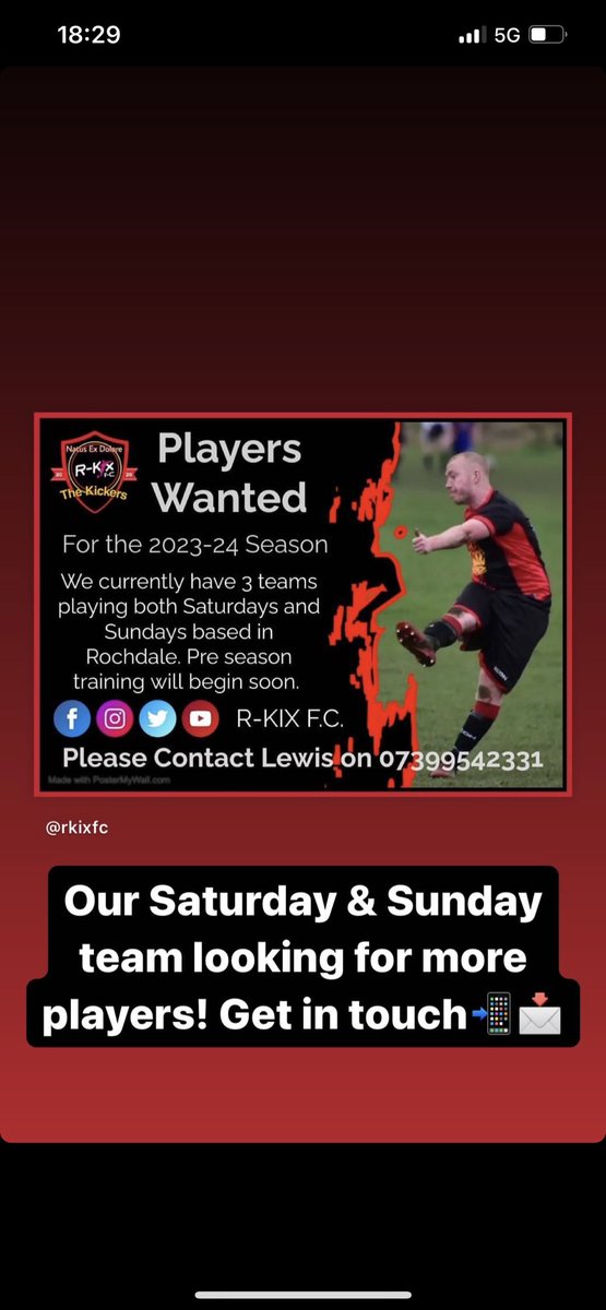 We now only have 1 Saturday &amp; 1 Sunday team but we’re recruiting for both. Get in touch! 🔴⚫️🔵