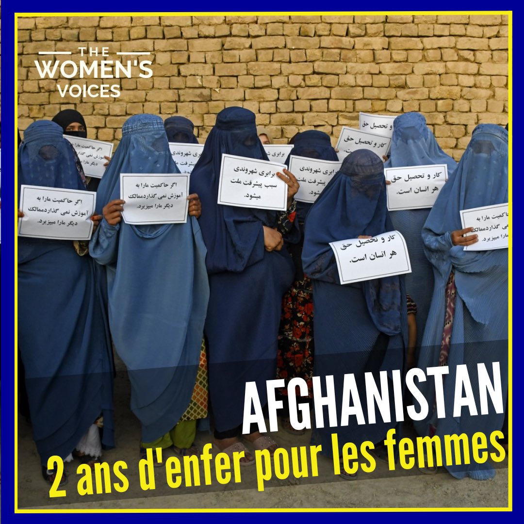 •2 ans après le retour des talibans en Afghanistan, les droits des femmes sont bafoués. •Les afghanes n'ont plus accès à l'éducation, à l'emploi, à la vie politique. Elles ne peuvent plus voyager, accéder aux installations publiques et doivent porter le hijab. #Afganistan