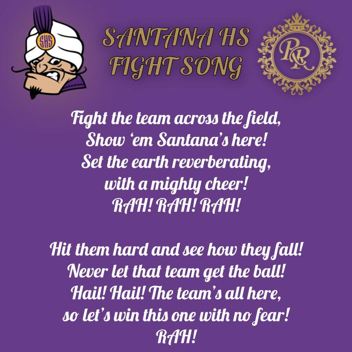 SantanaSultans's tweet photo. Football season starts in 2 Days! It's time to learn the @SantanaSultans Fight Song! GO SULTANS! #sultanstrong https://t.co/i2K7w6ZXIl