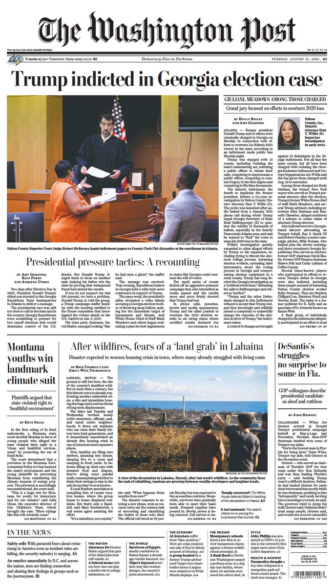 On today's @washingtonpost front page: 'Montana youths win landmark climate suit'