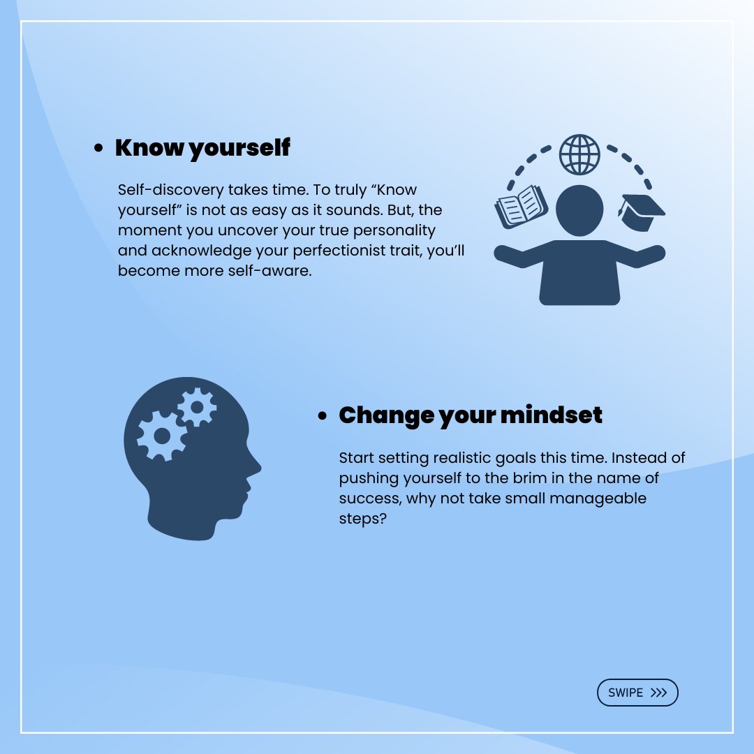 MidCitiesPsych's tweet photo. Perfectionism is a personality trait concerned with striving for perfection, faultlessness, critical self-evaluations, and anxiety about other people’s perceptions. 

Learn More: https://t.co/arjL1rMlgq https://t.co/kIE8mksfzC