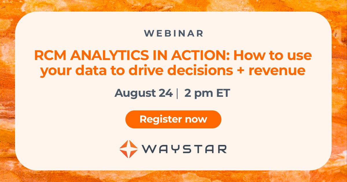 Waystar's tweet image. WEBINAR: When you have to dig data out of complex tools or request it from IT, you can’t get actionable insights. This is your last chance to join our #RCMAnalytics webinar, where we’ll help you take control of your data to boost revenue. ow.ly/kQrF50PztiB