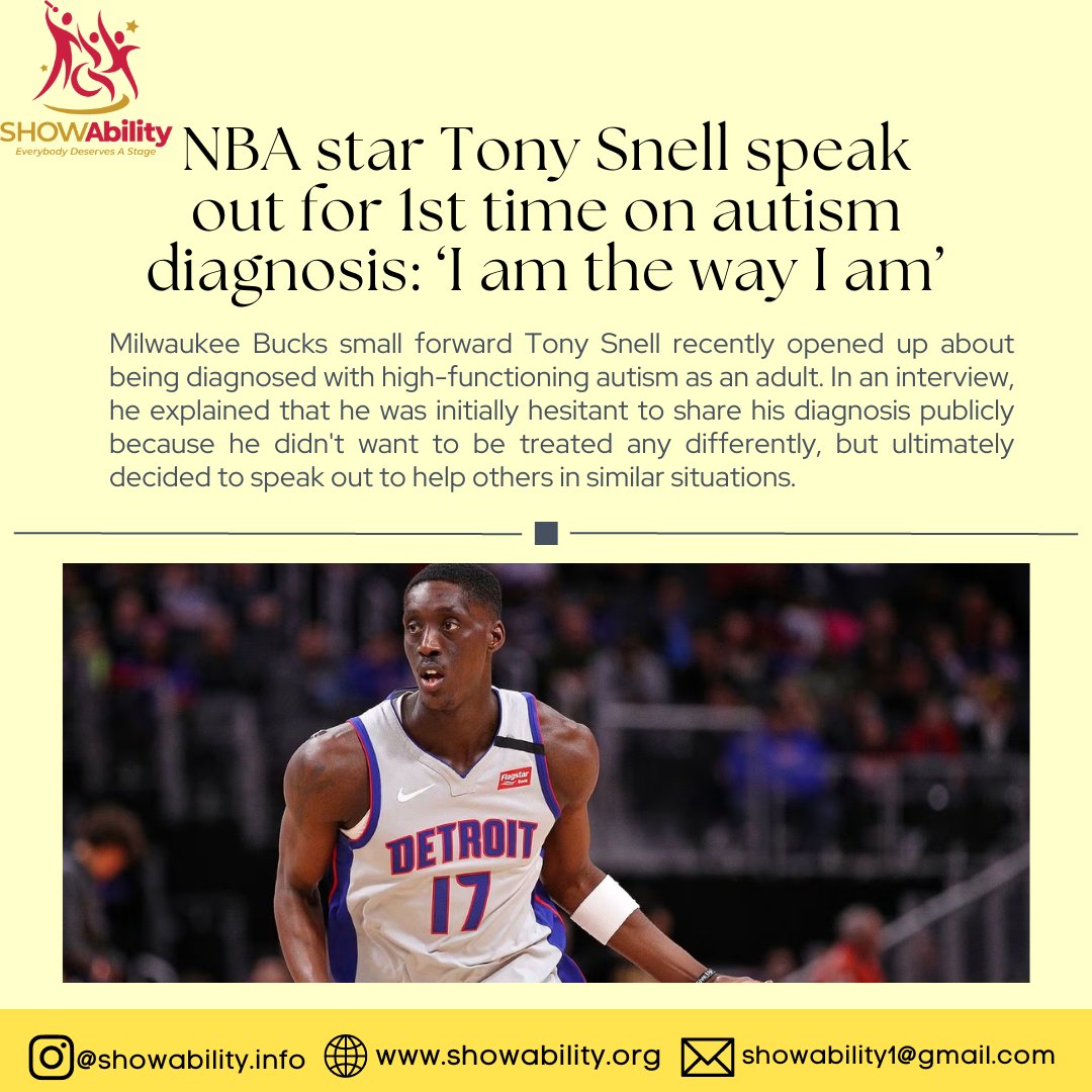 Embracing Uniqueness: @TonySnell21_ of the Milwaukee Bucks shares his journey, proving that differences are strengths and diagnoses can't dim the brilliance of dreams. #Inspiration #DreamBig 

read more here:
tinyurl.com/3swdtytp

#SHOWAbility #disability #disabilityawareness