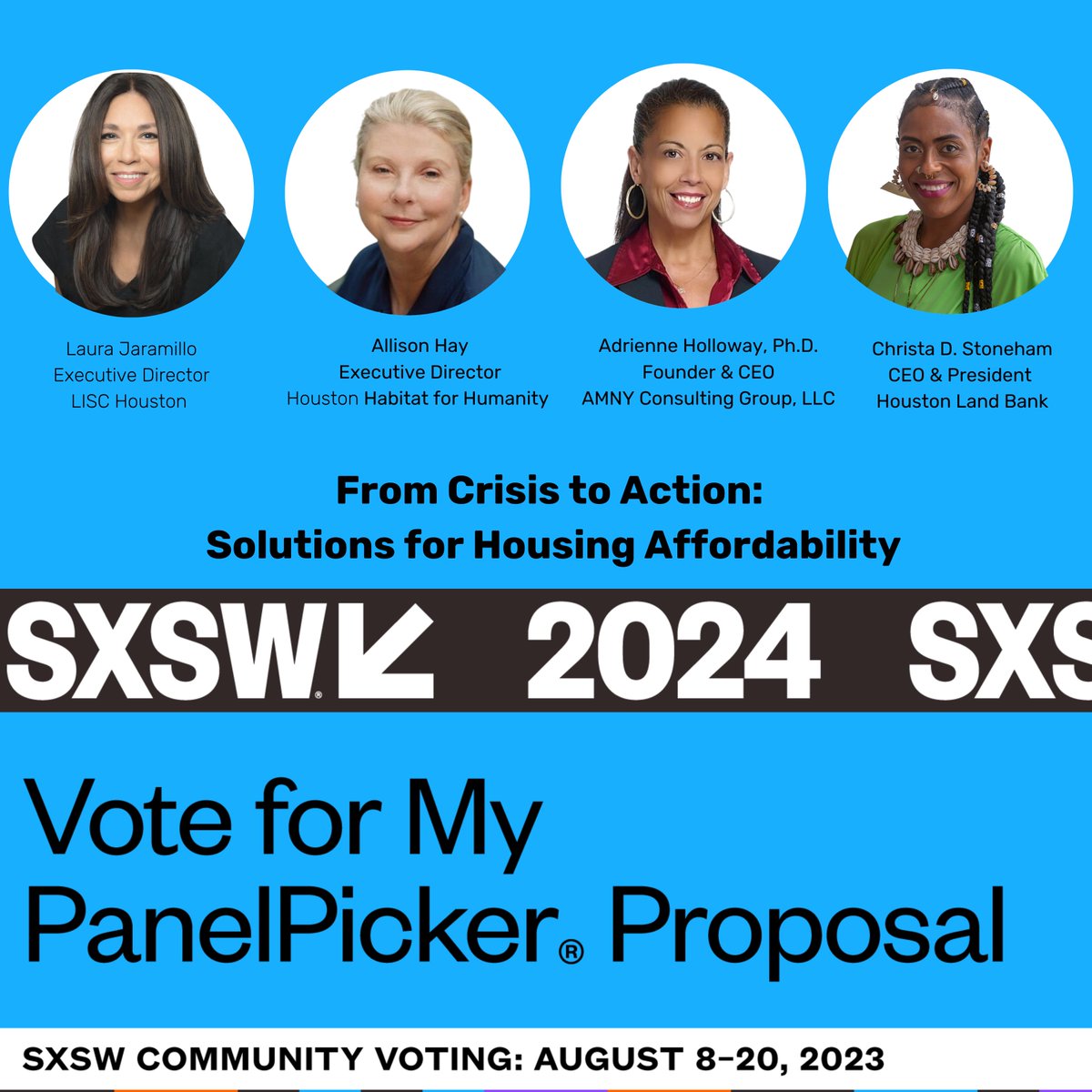 LISC_Houston's tweet photo. Don't forget to vote for our SXSW Panel Proposal: "From Crisis to Action: Solutions for Housing Affordability"! Learn from experts and support innovation. Cast your vote by August 20: https://t.co/yYygBlrfzH 🏡 https://t.co/fobbc6rlJ5