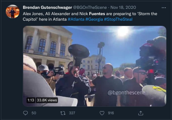 BetoAngelMommas's tweet photo. Georgia was their last stand- and their staging ground pre- #January6thInsurrection
For example, the infamous #StormTheCapitol event in GA November 18th
#INFOWARS, #StopTheSteal , #1AP's #Yoda, #ProudBoys & #Oathkeepers already convicted of #SeditiousConspiracy converged 🧵 https://t.co/QPkjCJlJhn
