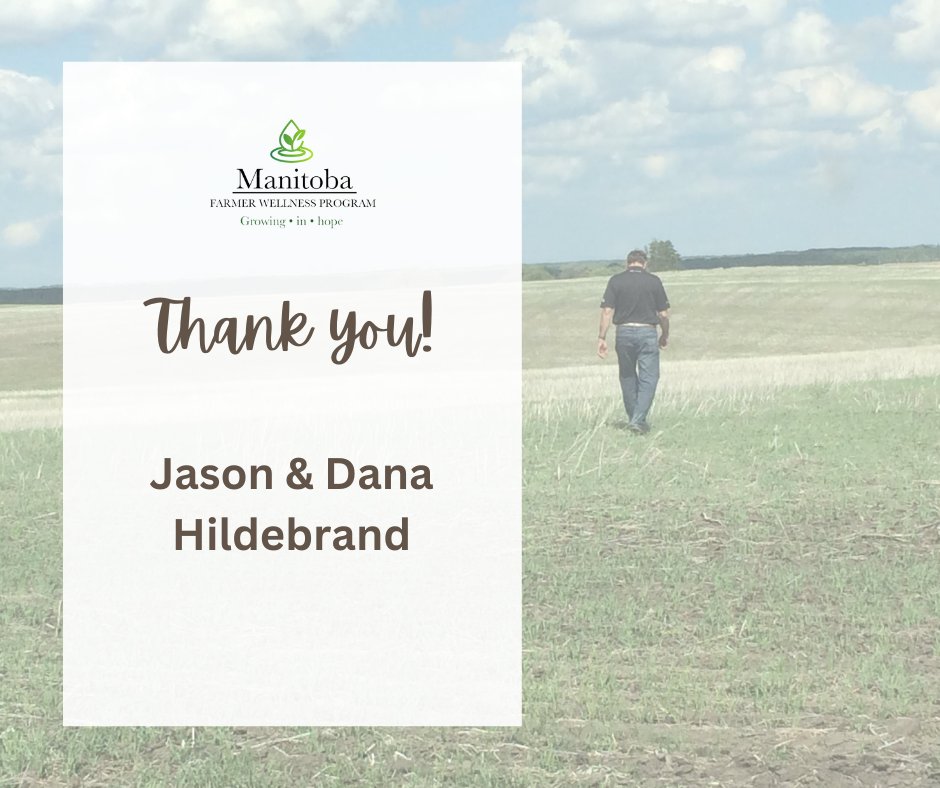 Our heartfelt appreciation goes out to Jason and Dana Hildebrand today <a href="/Jason_hildo/">Jason Hildebrand</a>. Thank you for your We’ve Got Your Back donation, which is helping us provide free counselling services to Manitoba farm families #ThankYou #appreciationpost