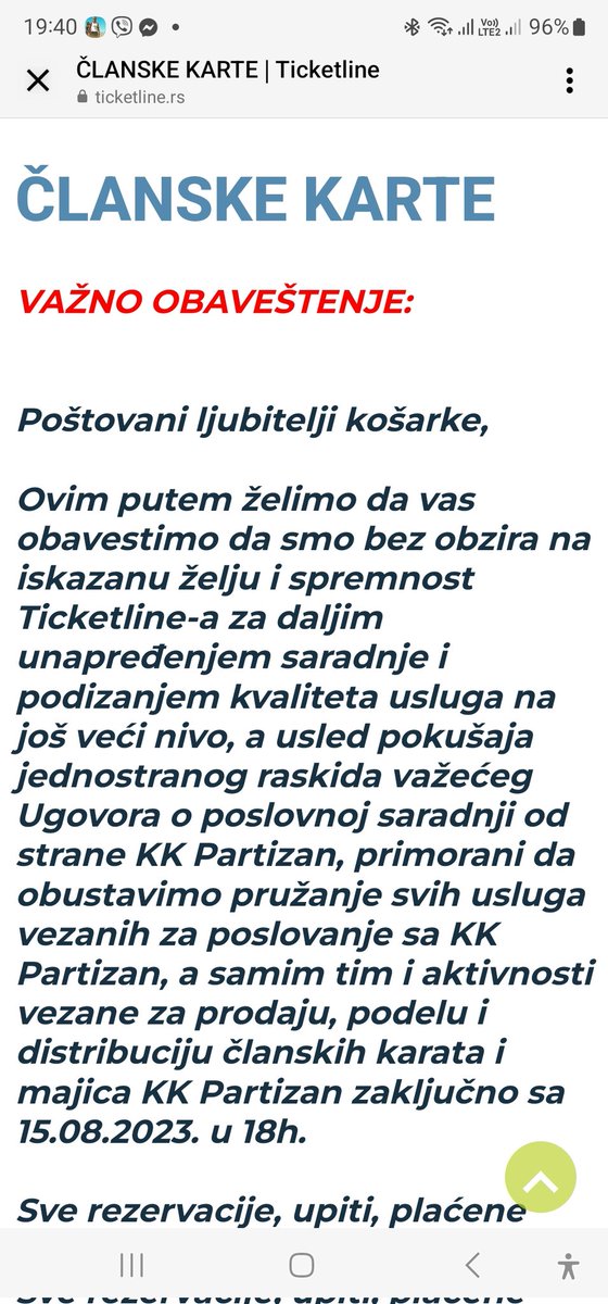 katanic's tweet image. Hvala @PartizanBC što je raskinuo saradnju sa #Ticketline i time prekinuo agoniju svakon navijača koji je pokušao preko njih da kupi kartu.
Tolika neprofesionalnost, da se ne obezbede potrebni resursi za malo veći "upit" ljudi koji žele kupiti kartu da sajt ne radi skoro ceo dan