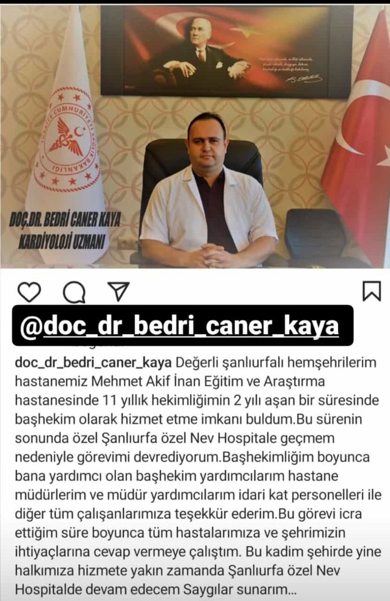 Beraber çalışmaktan, her sıkıştığımzda fikir almaktan keyif aldığım;hem başhekim hem meslektaş olarak,hem de  kardiyolog olarak çok katkı sunan Caner krala teşekkür ediyorum. 
 Şanlıurfada kardiyoloji camiasına kattıkları için bir kardiyolog olarak ayrıca minnettarım <a href="/bckaya1/">bckaya</a>