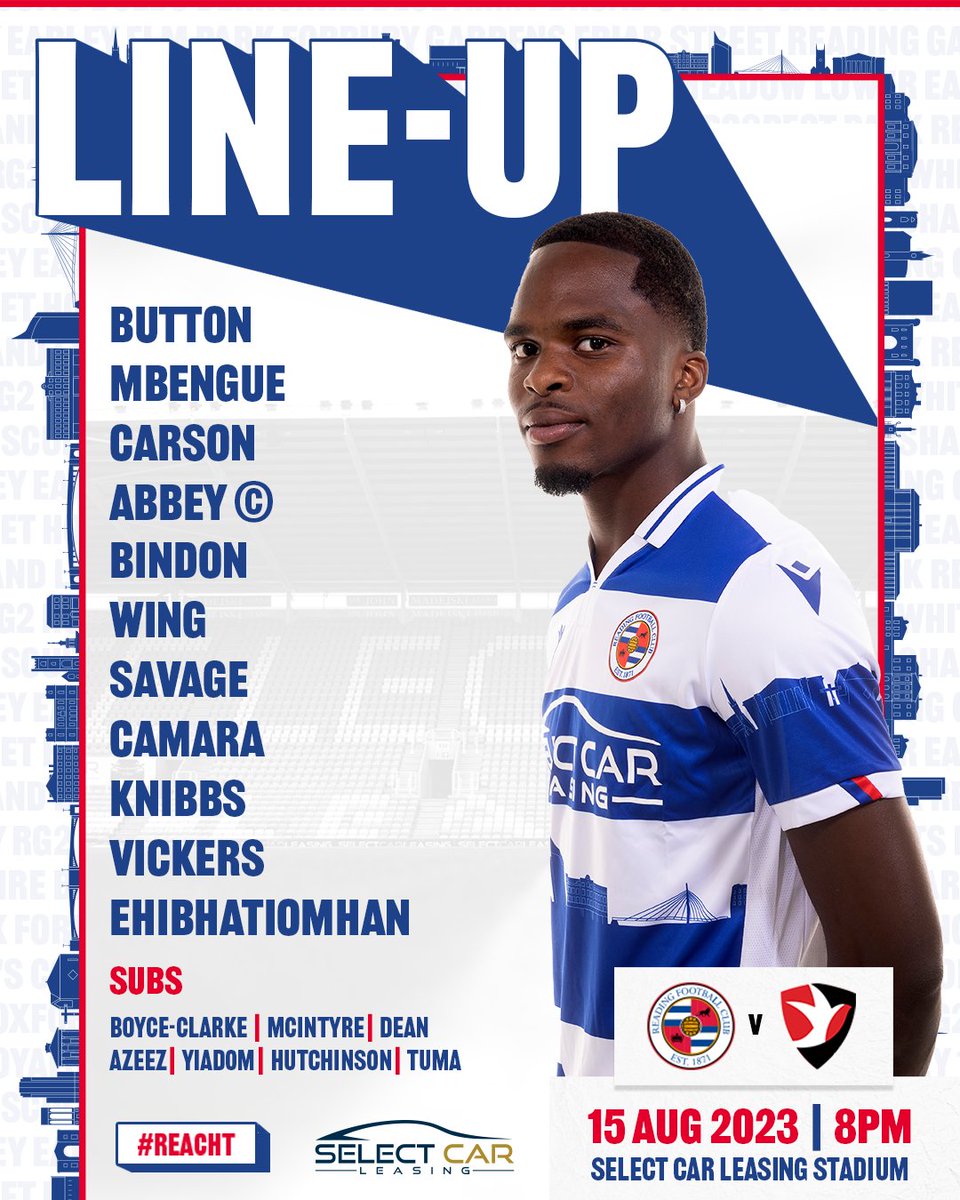 ReadingFC's tweet photo. 🚨 𝐓𝐄𝐀𝐌 𝐍𝐄𝐖𝐒 🚨

7️⃣ changes from Saturday - @NelsonAbbey03 comes in to captain the team. ©️

Mbengue, Bindon, Wing, Camara, Carson and Vickers all also come into the XI.

#REACHT https://t.co/KdtBPo1t7Q
