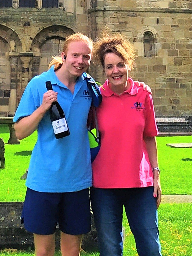 DurhamHospRadio's tweet photo. Durham Hospitals Radio’s very own marathon man Eddie has only gone and done it! Today Eddie successfully 
completed the marathon he designed and here is at the end (Durham Cathedral) with Eileen from DHR.

To make a donation, please visit the link below

https://t.co/2eY1JtDBaU https://t.co/k5ubteRC9Z