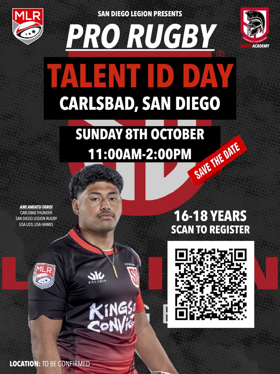 Get registered today! Talent ID Day in Long Beach and San Diego on Sunday, October 8th from 11am to 2pm. #rugby