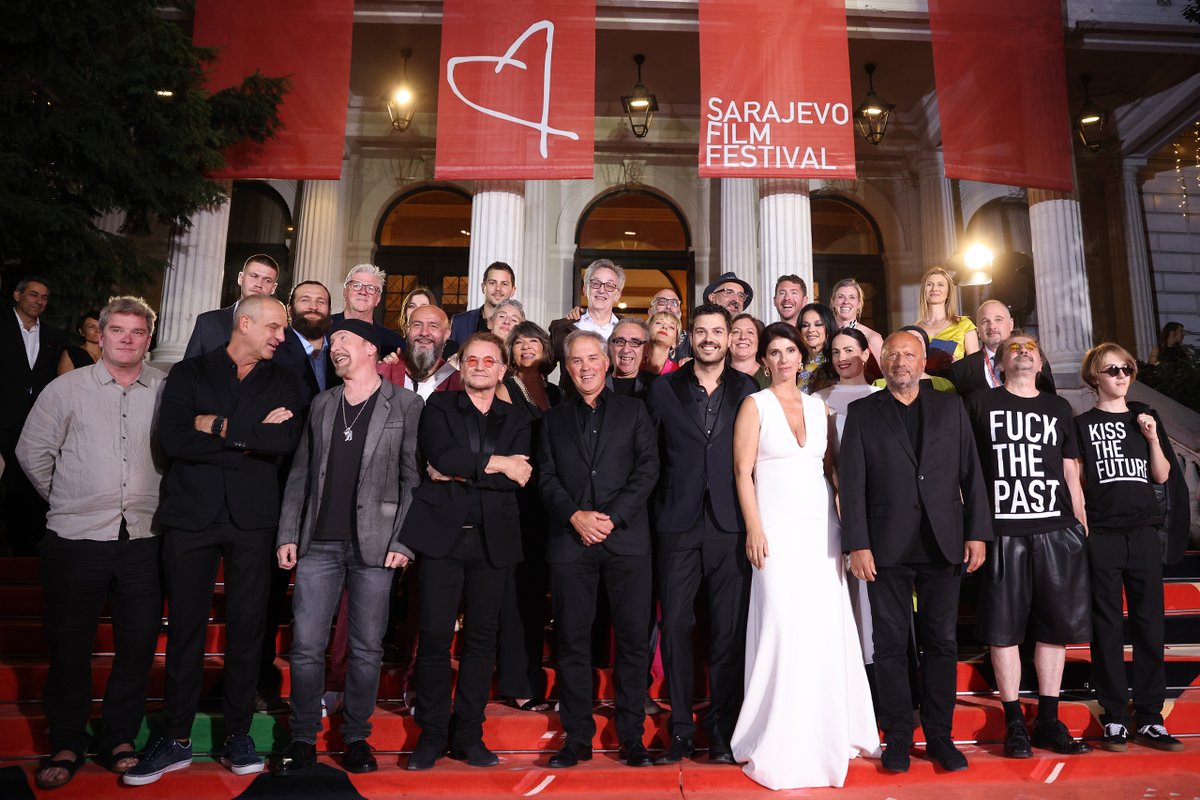 U2's tweet image. 'Kiss the Future' premiere. Sarajevo Film Festival. Thanks for having us.