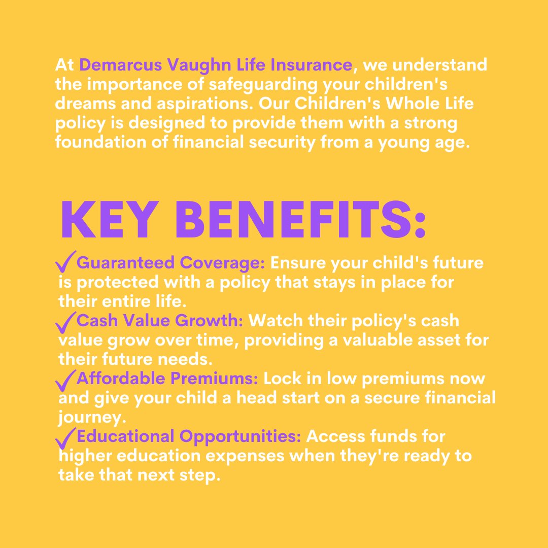 Daflocka's tweet photo. 🌟 Secure future for your little ones with Children's Whole Life Policy! 💼✨ Guarantee their dreams with coverage, cash growth, and educational opportunities. Contact us today to empower their dreams! 📞 #ProtectingDreams #StrongFoundation #BrightFuturesAhead https://t.co/YAFTaGPfyT