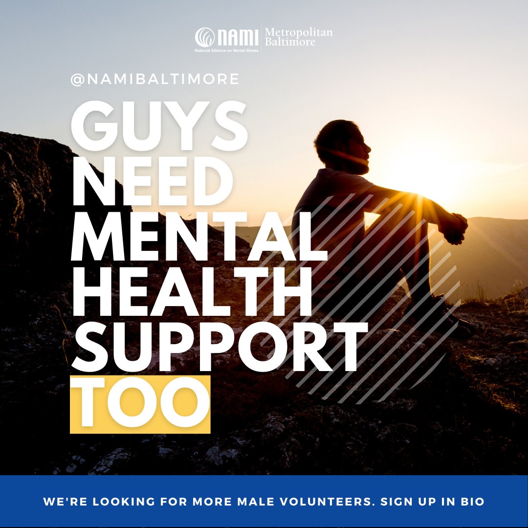 Hey! Did you hear? NAMI Baltimore is looking for more male volunteers. 

Sign up on Volunteerhub (link in bio) TODAY to schedule a phone screening or visit bit.ly/volunteernmb