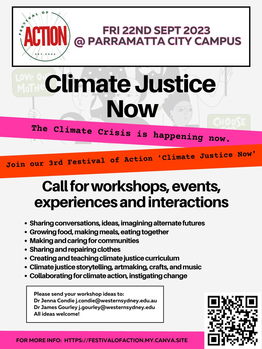 Climate crisis is happening NOW! Join us for our 3rd @wsufestivalofaction at @westernsydneyu. Our latest theme is Climate Justice. Calling out to all the amazing minds out there—students, staff, partners and incredible community— let’s come together to collectively act.