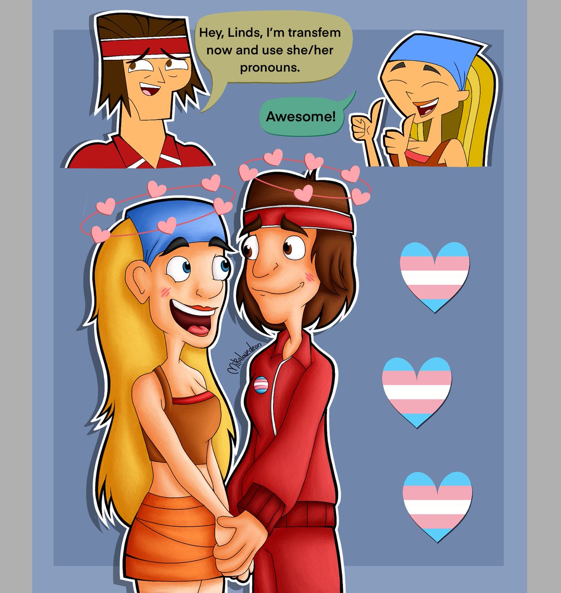 mikatoonist's tweet photo. Tyler is trans now and her and Lindsay are WLW 💕🥰
#totaldrama #tdtwt #lyler https://t.co/Utq5Kq8X4P