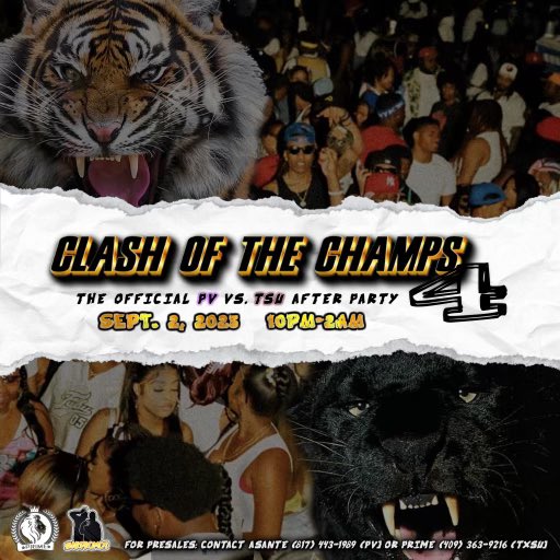 AgentRondo_'s tweet photo. #ClashOfTheChamps4 will be rocking out with PVAMU’s own @iiamdjnell as 1 of our 3 DJ’s at on sept 2nd 😈. 

HE WILL BE ROCKING YALL OUT IN THAT MIDDLE SLOT! FLYER WITH THE OFFICIAL ADDRESS ON IT! 

We coming in hot TXSU 🌚!

#ARPROMOS https://t.co/Xcuj0vqyOZ
