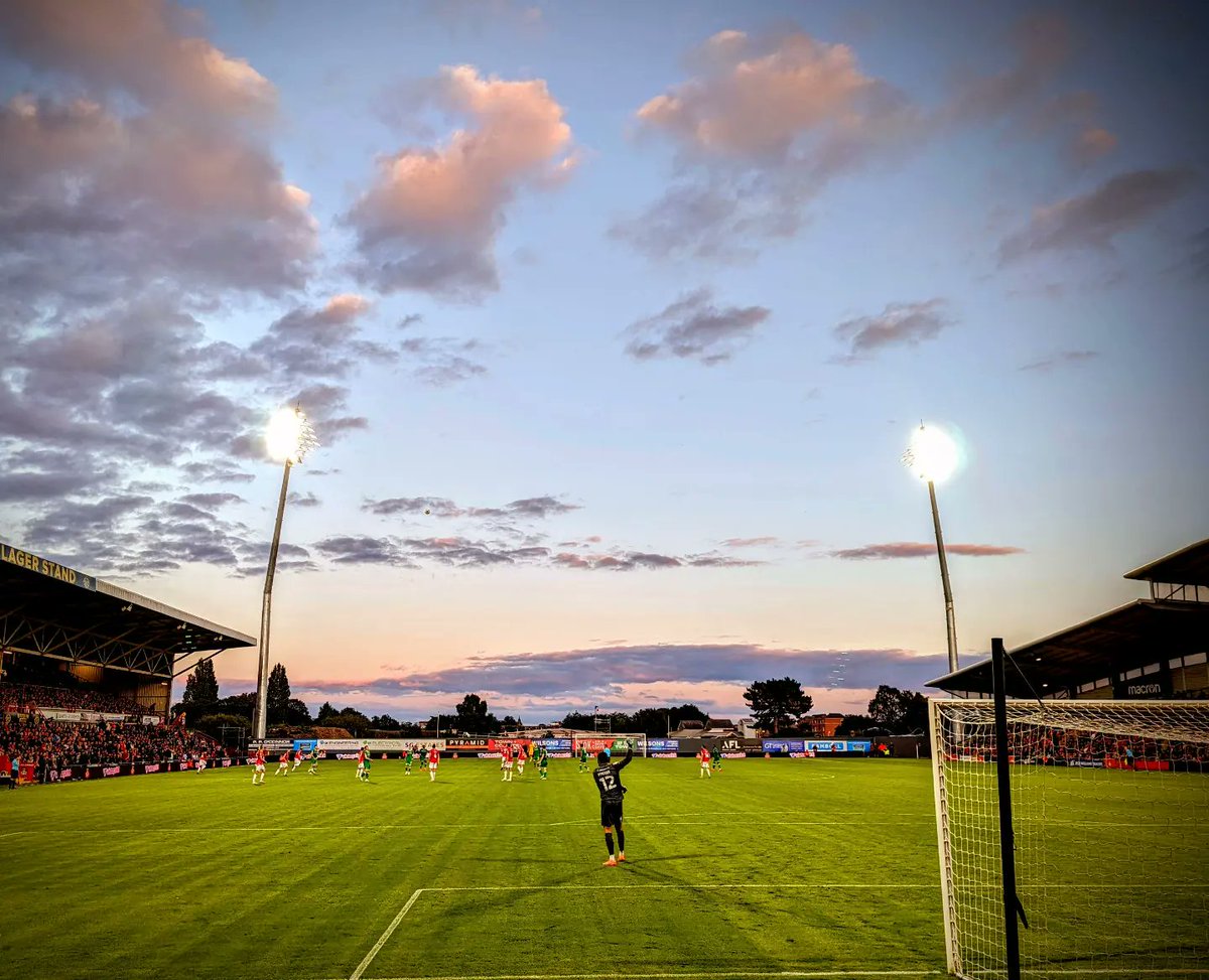 staycwrex's tweet photo. @VancityReynolds Looked amazing under the lights tonight 🤩. My kids first ever time watching Wrexham play in the football league too! https://t.co/LJRzRT4va2