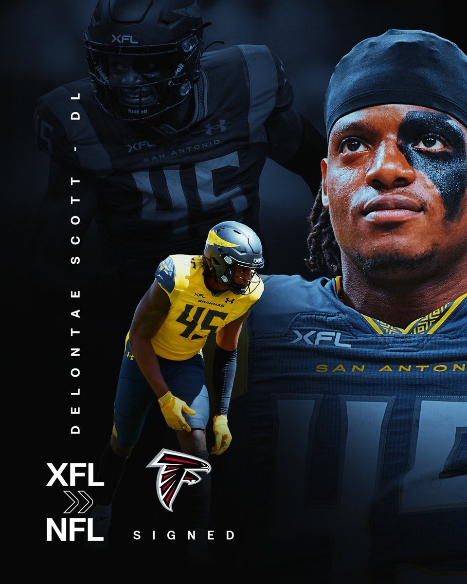 🚨Delontae Scott signs NFL contract with <a href="/AtlantaFalcons/">Atlanta Falcons</a>! 

#XFL | #LeagueOfOpportunity | <a href="/XFLBrahmas/">San Antonio Brahmas</a>