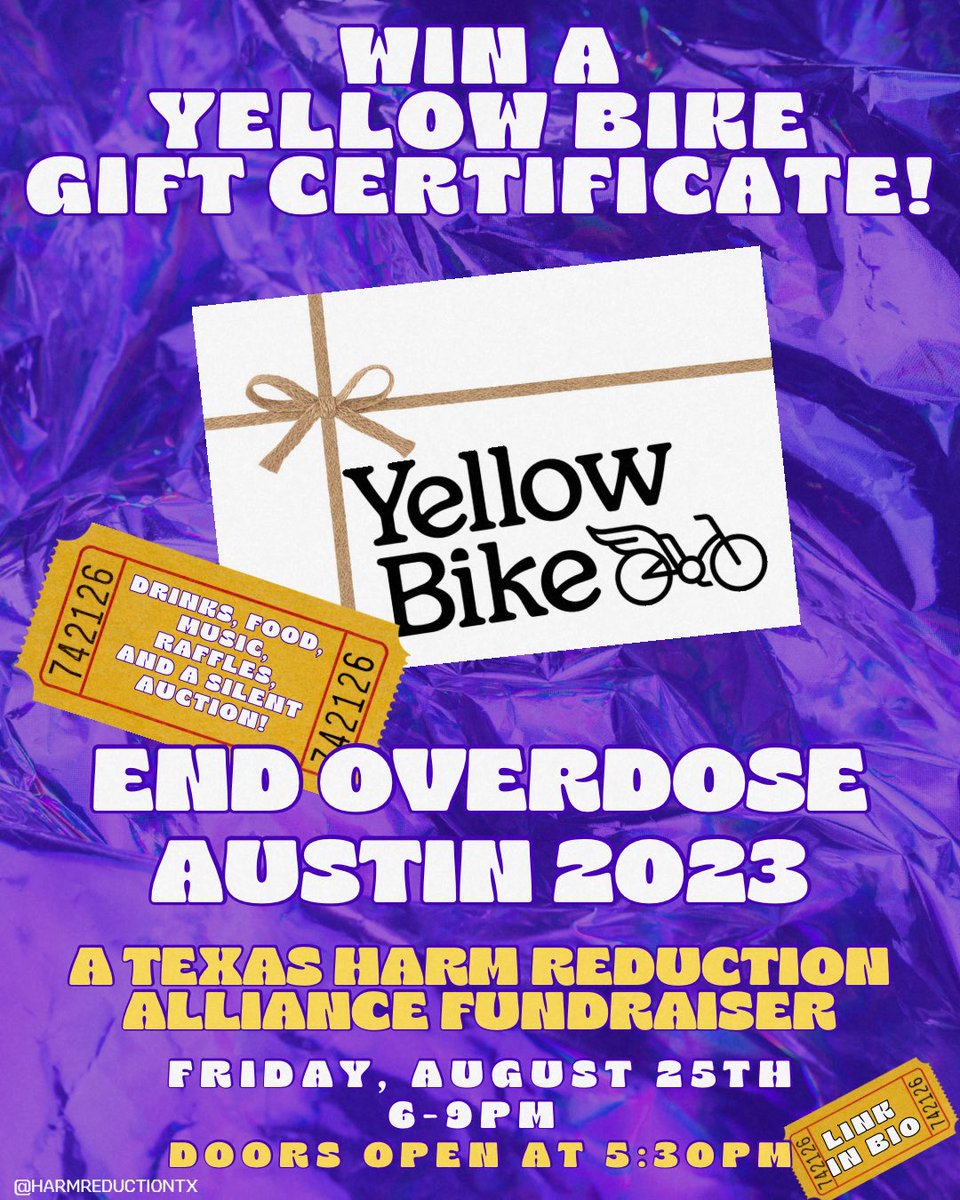 Texas Harm Reduction Alliance (@texashra) on Twitter photo In 2 weeks, join us at <a href="/AustinSofFilm/">AustinSchoolofFilm</a> for End Overdose Austin 2023, a THRA fundraiser!!!
You’ll enjoy food, drinks, and-
We’re even raffling off a gift certificate from our good friends at Austin Yellow Bike!
Join us!!: bit.ly/EOA23 In 2 weeks, join us at <a href="/AustinSofFilm/">AustinSchoolofFilm</a> for End Overdose Austin 2023, a THRA fundraiser!!!
You’ll enjoy food, drinks, and-
We’re even raffling off a gift certificate from our good friends at Austin Yellow Bike!
Join us!!: bit.ly/EOA23