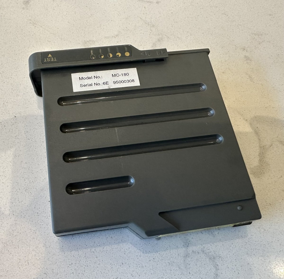 RDKLInc's tweet photo. Unusual 3rd party PowerBook 170 battery with embedded battery meter #retro #retrocomputer https://t.co/b6ip9ChCx4