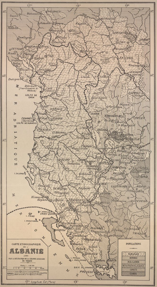 EdmapsCom's tweet photo. Southeastern #Europe: Ethnographic #map of #Albania (#London, 1913); #Balkan #map #borders #Kosovo #carte #ethnographique #frontieres #Albanie #Greece #Macedonia #Serbia #Bulgaria #Turkey #Albanians #Greeks #Bulgarians #Turks #Aromanians https://t.co/z0I6iTWFDM