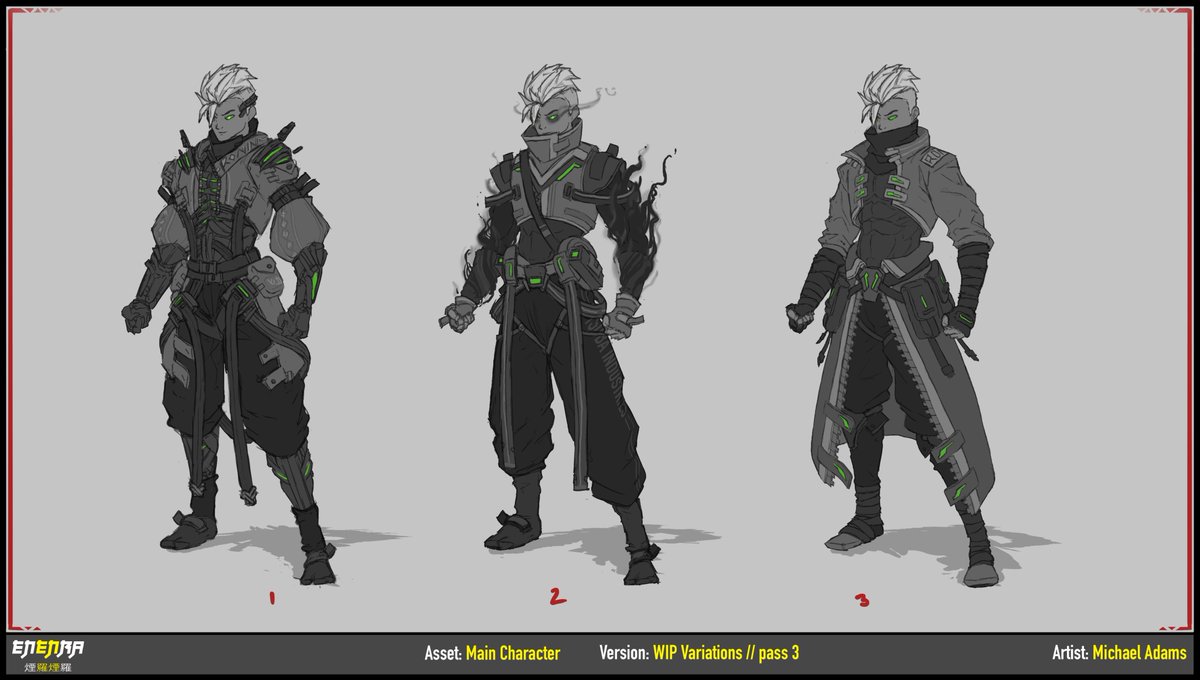 RCaijin's tweet photo. I had a blast working on @ENENRAGame its been a while since I made these but seeing how it all turned out made it all worth while! Check out these ideations and iterations of the main character Enenra as I worked with the developer to get his design down. https://t.co/BYrvN20On5