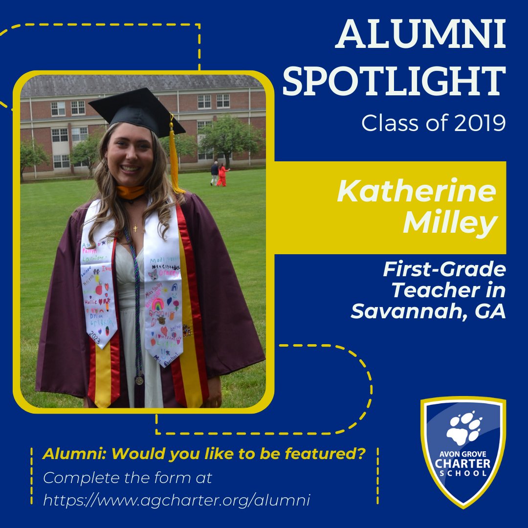 AGCharter's tweet photo. 🐺Alumni Spotlight: Katherine Milley, AGCS Class of 2019, graduated from Susquehanna College and is now a first-grade teacher in Savannah, Georgia. Katherine, we're so proud of you!

Please learn more about Katherine in the images below!

#agcharter #agcswolfpack #agcspackpride https://t.co/8Pdn6VX7uN