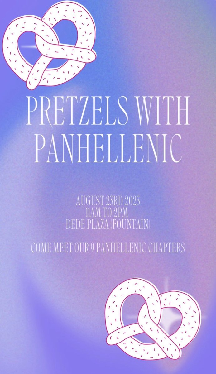 Drop in for some pretzels and get to know <a href="/IndStatePA/">IndStatePanhellenic</a>!