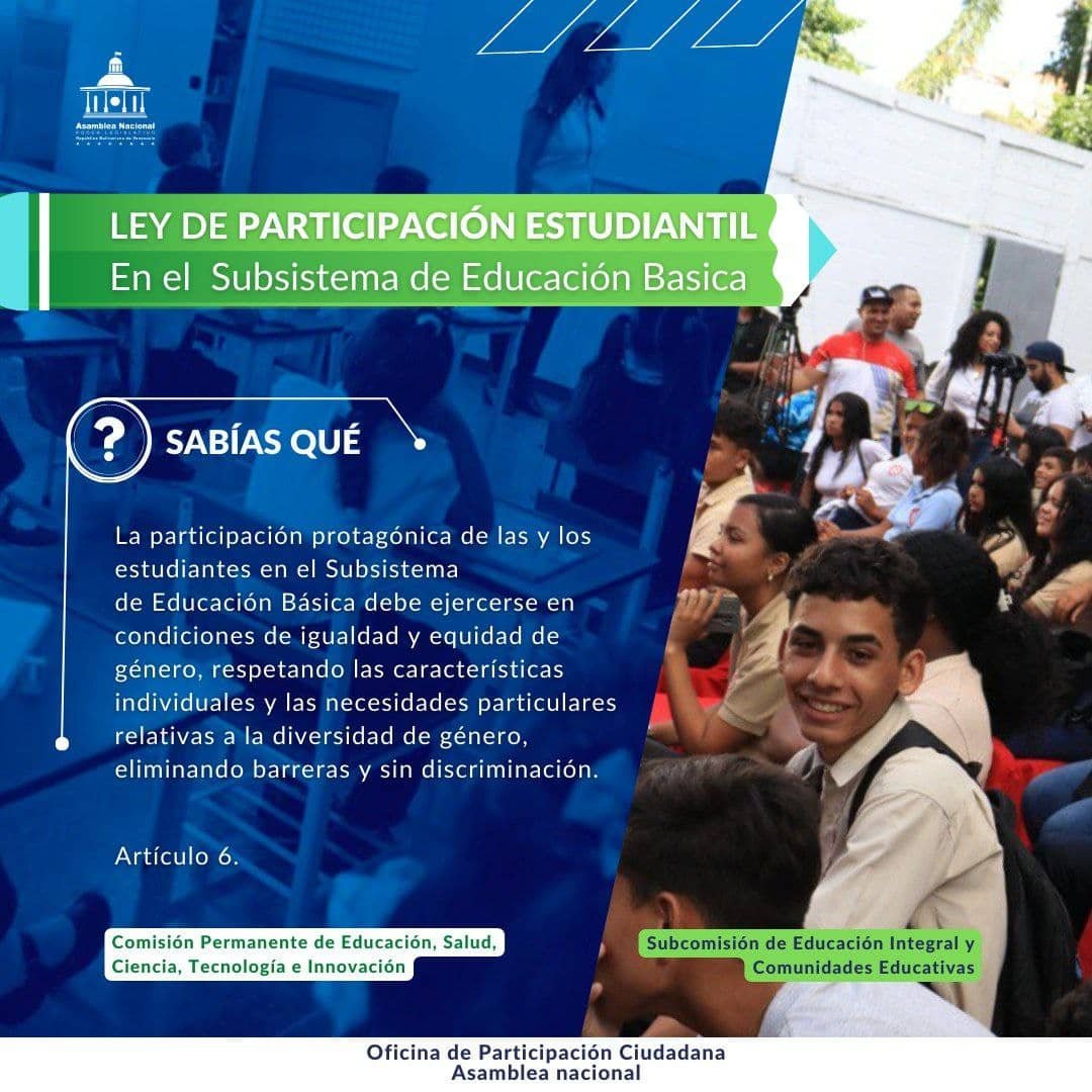 PoderYLeyes's tweet image. Así será la ejercida la participación protagónica  de las y los estudiantes, según la Ley de Participación Estudiantil en el Subsistema de Educación Básica. #15Ago #InnovarParaCrecer @nicolasmaduro @pinfantea @amkvalentina @jorgepsuv #OPSU
