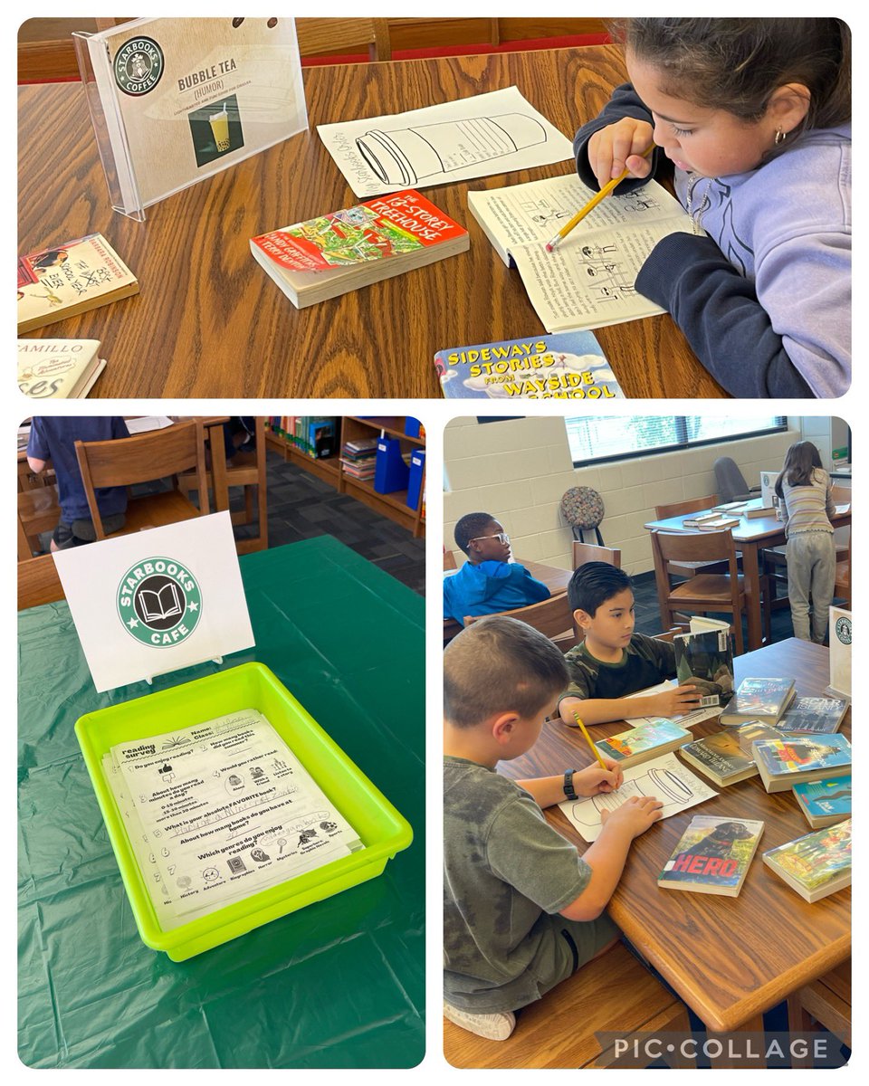 We’re at the Starbooks Cafe as 3rd, 4th, and 5th review genres and new titles. Making our own special genre recipe on our Starbooks cups! #huskiesinthelibrary