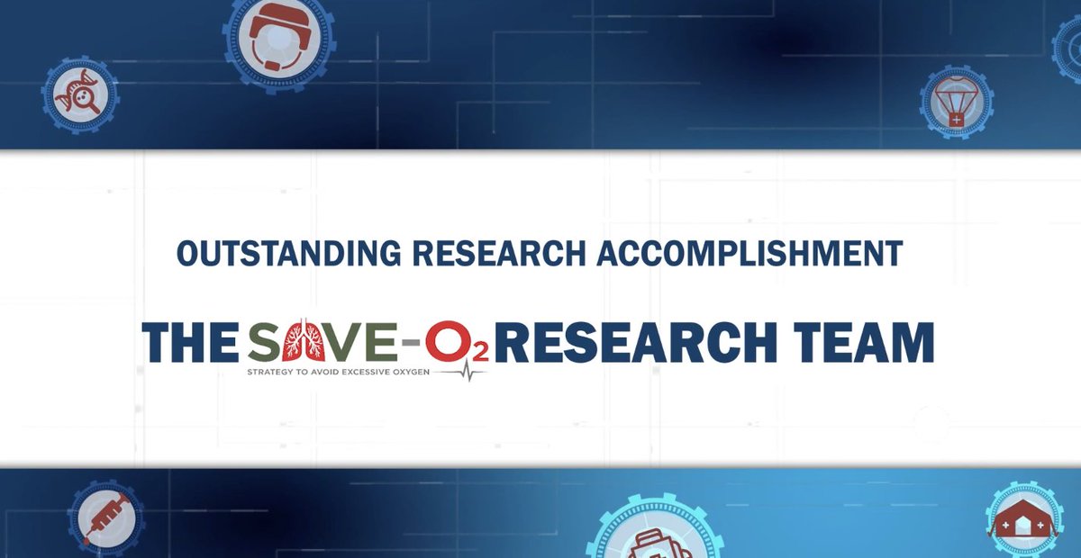 Congrats to the SAVE-O2 Research Team for their award at #MHSRS2023! Their research on supplemental oxygen &amp; targeted normoxemia led to changes in clinical practice, training, &amp; how research drives requirements for material-solution acquisitions.

dvidshub.net/video/893749/m…