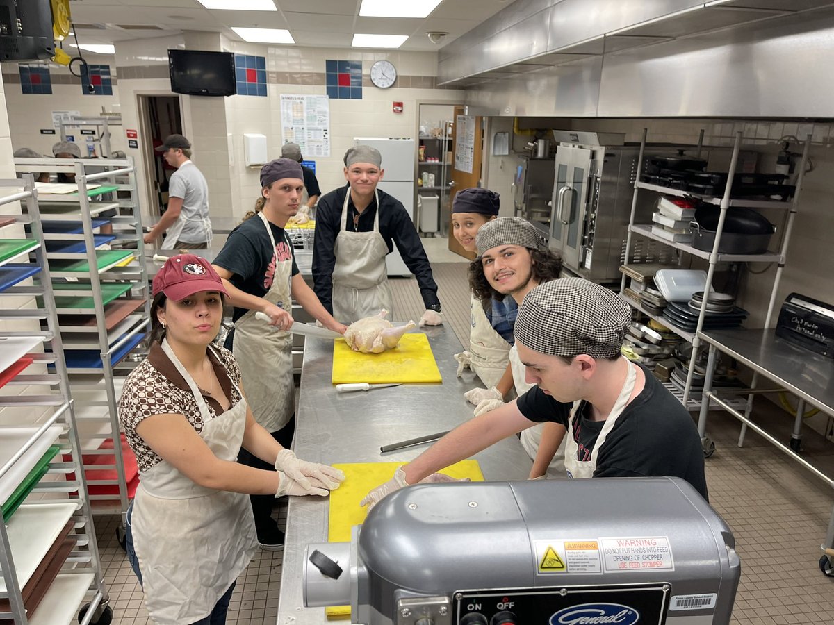 Culinary 3&amp;4 working on protein fabrication great job chefs