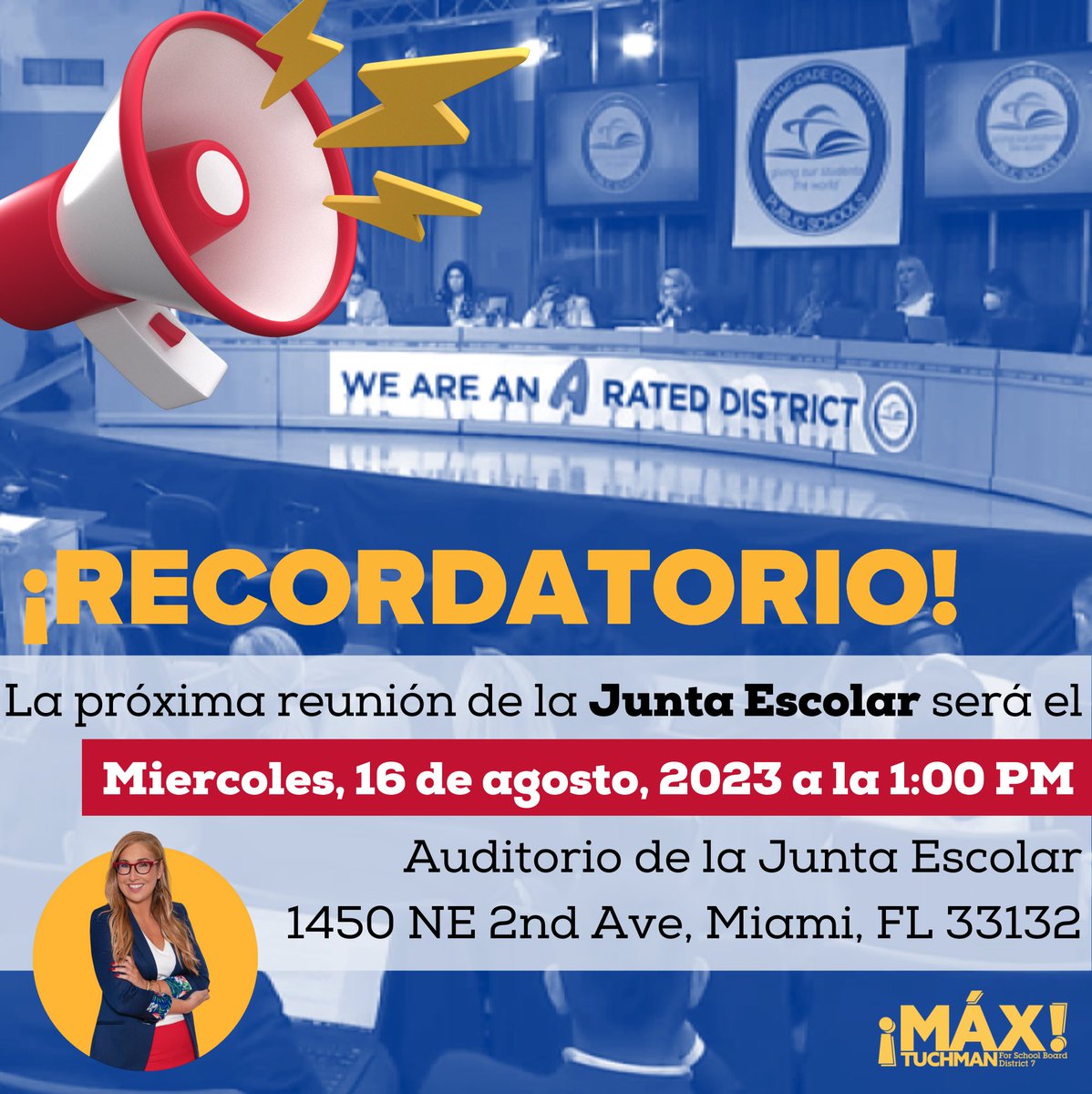 Max Tuchman (@max4schoolboard) on Twitter photo 🇪🇸 Le recordamos que mañana a la 1:00 pm tendrá lugar una reunión de la #JuntaEscolar de <a href="/MDCPS/">Miami-Dade Schools</a>. Es importante estar presente cuando se toman decisiones sobre nuestras #escuelas. Participe en persona para mantenerse informado, o anótese en la lista para dar su opinion. 🎤 🇪🇸 Le recordamos que mañana a la 1:00 pm tendrá lugar una reunión de la #JuntaEscolar de <a href="/MDCPS/">Miami-Dade Schools</a>. Es importante estar presente cuando se toman decisiones sobre nuestras #escuelas. Participe en persona para mantenerse informado, o anótese en la lista para dar su opinion. 🎤