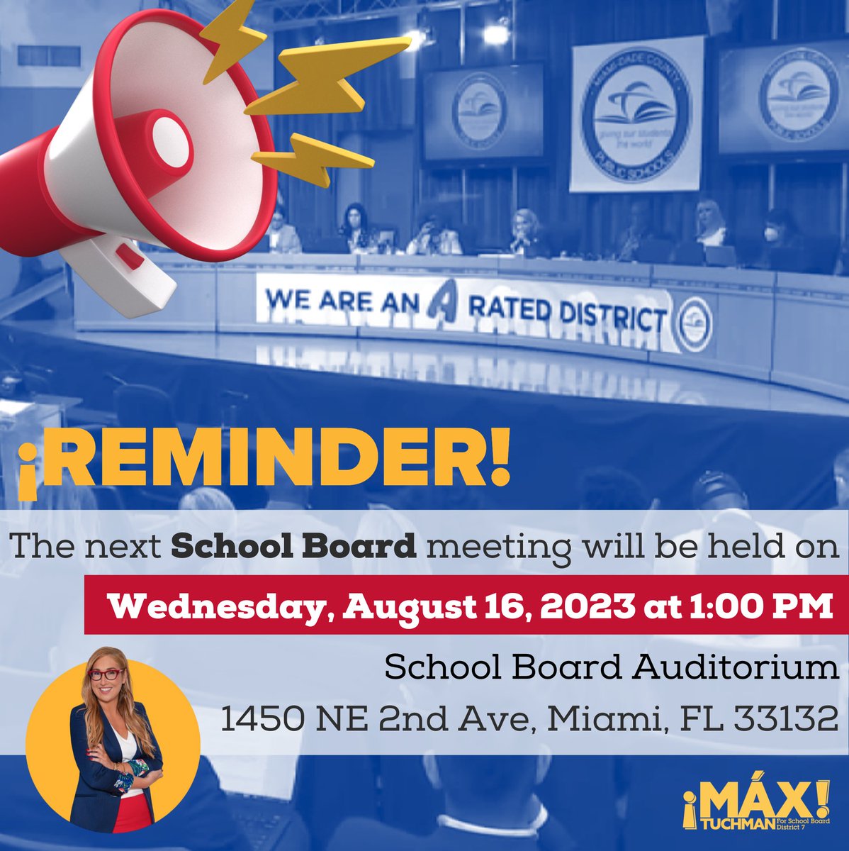Max Tuchman (@max4schoolboard) on Twitter photo 🇺🇸 A friendly reminder that there is an <a href="/MDCPS/">Miami-Dade Schools</a> #SchoolBoard meeting tomorrow at 1:00 PM. It is crucial that we are present when decisions are being made about our #schools. Show up to stay informed, or sign up to speak your mind! 🎤 🇺🇸 A friendly reminder that there is an <a href="/MDCPS/">Miami-Dade Schools</a> #SchoolBoard meeting tomorrow at 1:00 PM. It is crucial that we are present when decisions are being made about our #schools. Show up to stay informed, or sign up to speak your mind! 🎤
