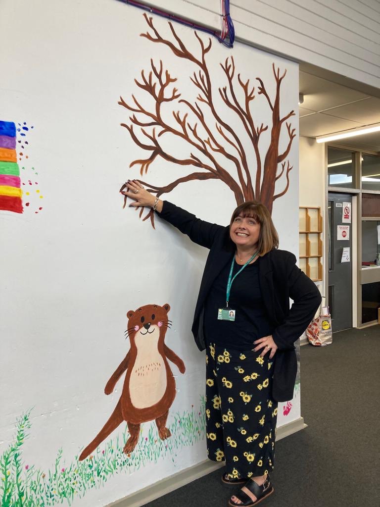sandaigprimary's tweet photo. Behind the scenes in Sandaig …@Jane_Arthur_ is leaving her mark! Wait to you see everything we have been up to making our school welcoming to all of our children tomorrow.  #leaveyourmark #creativity #sandaigotter https://t.co/lwv1RdIk9G