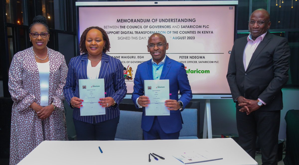 SafaricomPLC's tweet photo. Today we hosted a dinner to engage the @KenyaGovernors  as we signed an MOU supporting the Government in digitization of services. #DevolutionConference2023 https://t.co/80SDnlfnqM