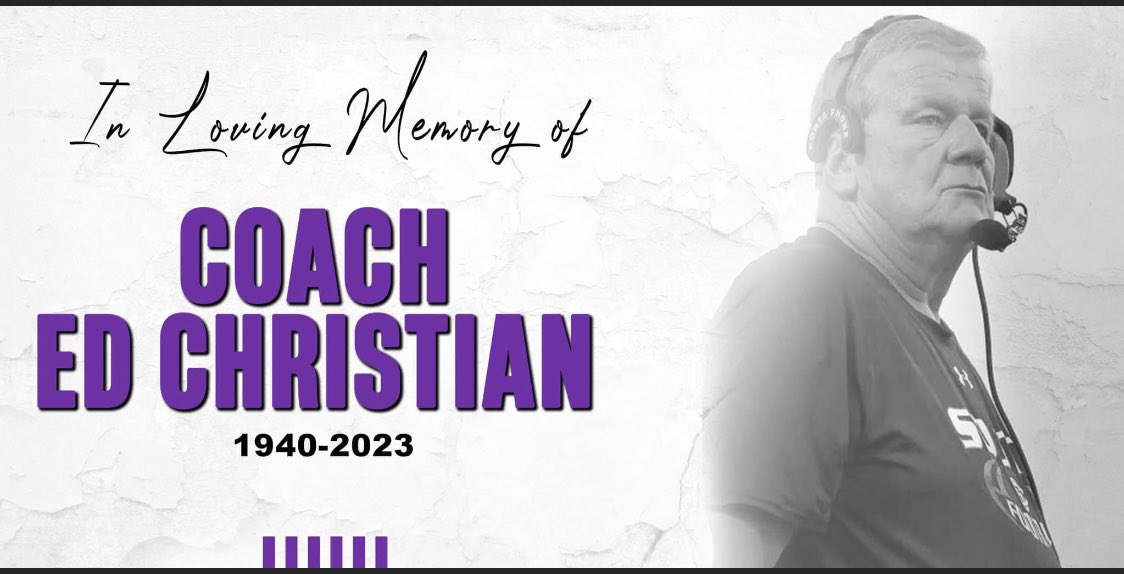 ESASDSOUTHATH's tweet photo. The Cavalier community is deeply saddened by the loss of our former football coach Ed Christian.  For 52 years he gave his heart and soul to our Cavalier athletes and he will be greatly missed. https://t.co/cox5jkNp3X