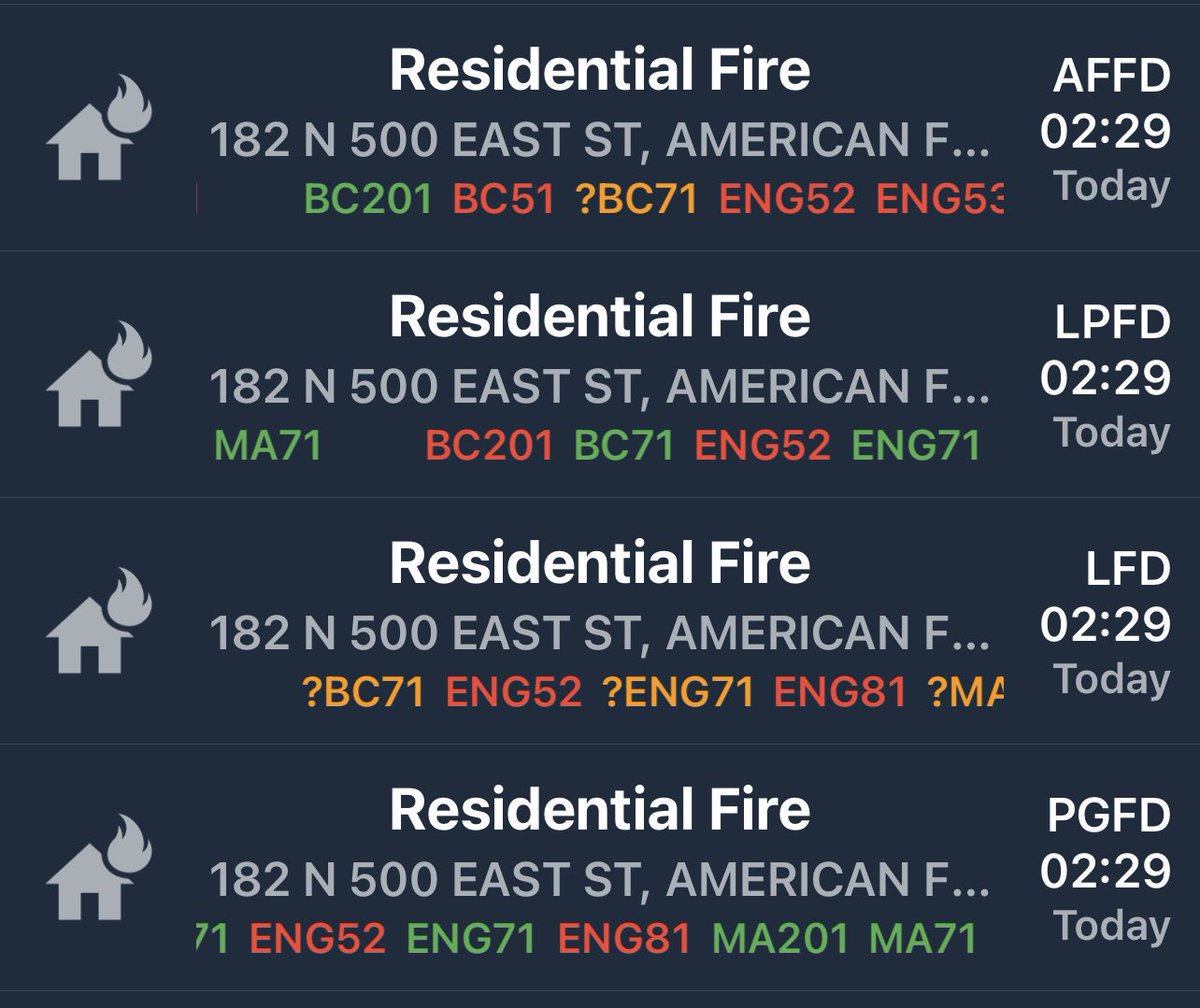 SLCScanner's tweet photo. #EarlyMorningFire #AmericanFork 182 N 500 E. Crews from #AFFD #LPFD #PGFD and #LFD arrived shortly after 0230 to flames 40-50ft high. They had 3 structures on fire which took awhile to get an under control. No injuries were reported but all 3 structures were destroyed. @pulsepoint