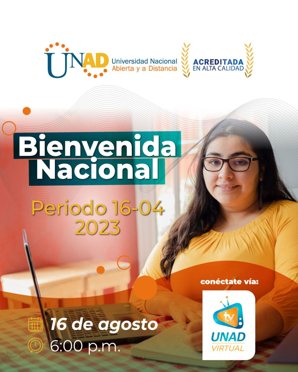 ¡Hola, estudiantes! 🎉🪂 ¡Emocionados por la BIENVENIDA NACIONAL UNAD! 💙🎡

Les esperamos mañana, miércoles 16 de Agosto a las 6:00 pm, en 🔗 youtube.com/watch?v=va4EpK…. Premios, sorpresas y valioso conocimiento para tu travesía unadista. ¡No falten! 🚀🌟