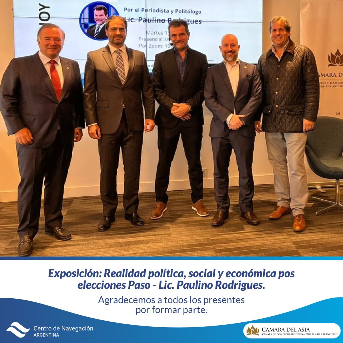 Honrados por haber recibido a <a href="/paulinor76/">Paulino Rodrigues</a>  en el CNAV y poder contar con su análisis político pos PASO ✅ Muchas gracias Rallys Pliauzer, Martín Lo Coco y equipo, por haber confiado en nosotros para organizar este encuentro junto con <a href="/CamaradelAsia/">Cámara del Asia</a> 
✔️