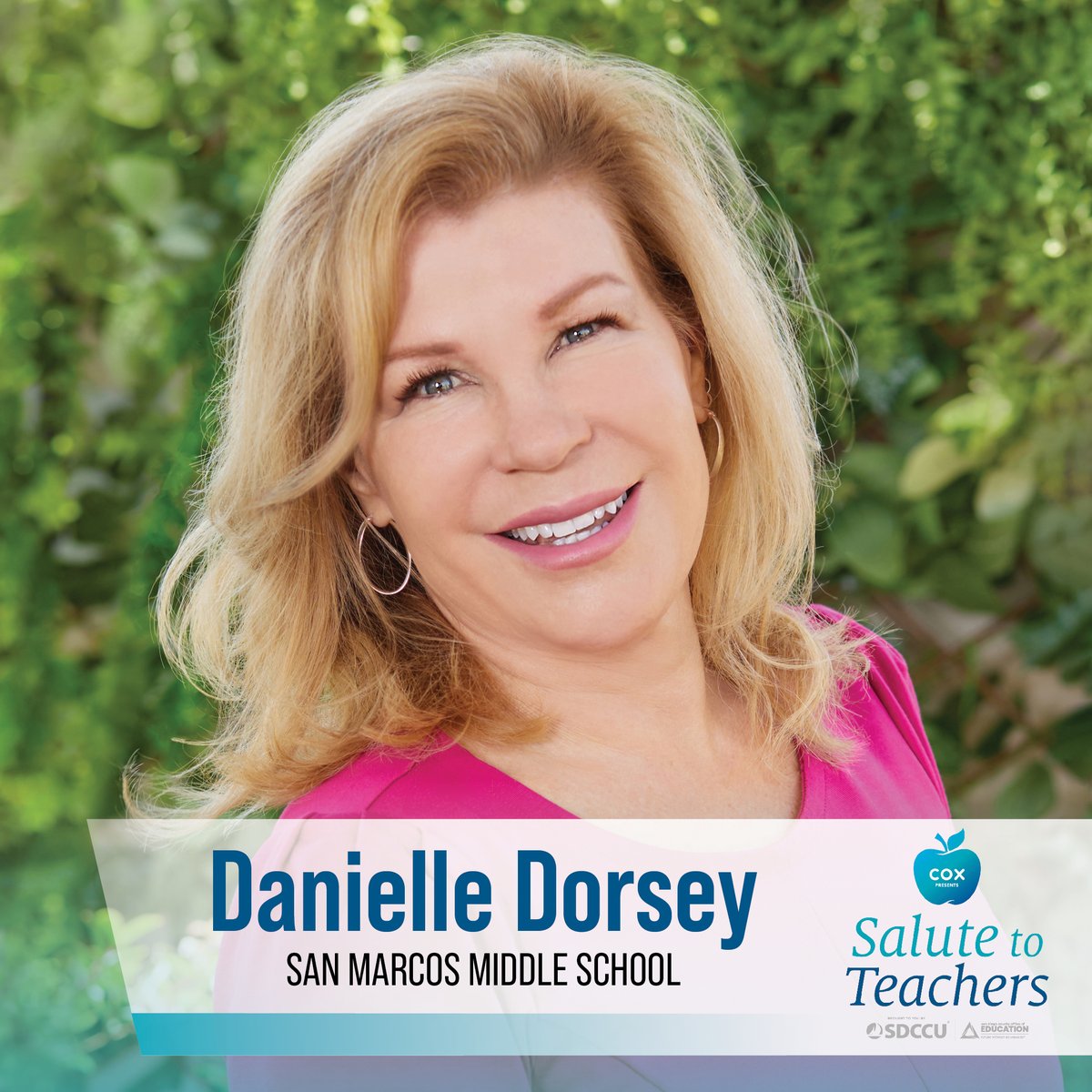 SanDiegoCOE's tweet photo. Is your teacher nominated to be a San Diego County Teacher of the Year? Two more North County district nominees are Emily Avila, Maie Ellis Elementary @fuesdschools, and Danielle Dorsey, San Marcos Middle School @SanMarcosUSD. Congrats! #CoxSalute @sdccu https://t.co/TFsByZK3E1 https://t.co/FzmjRHwnJo